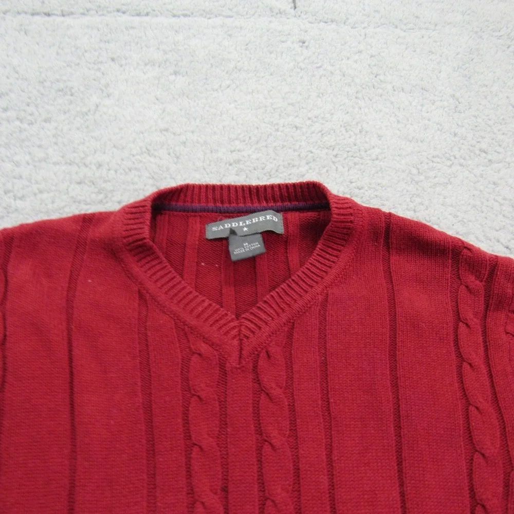 Saddlebred Men's Red Cable Knit V-Neck Long Sleeve Cotton‎ Sweater Med